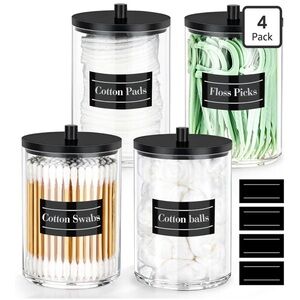 4-Pack Black Lid Clear Storage Jars